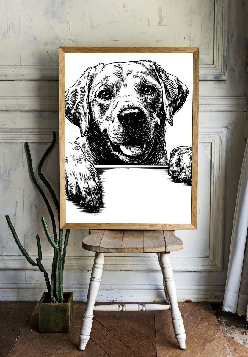 Happy Labrador Dog — Ink Illustration Print. room preview