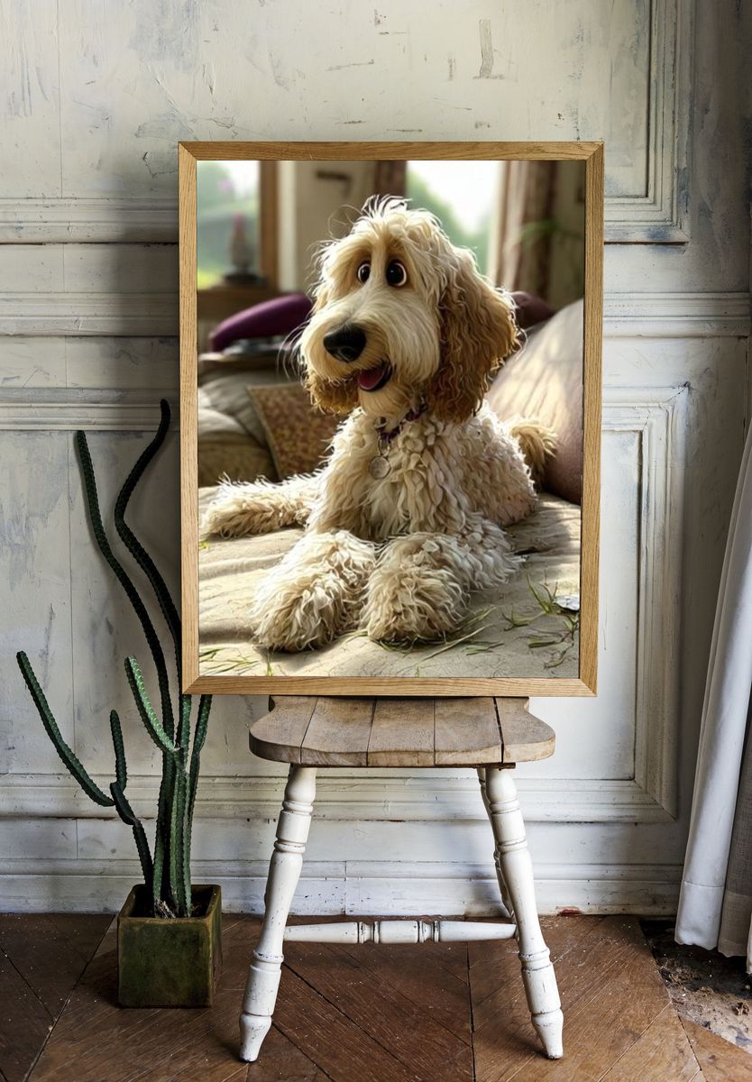 Curly Dog Portrait Photography Poster. — room view 1