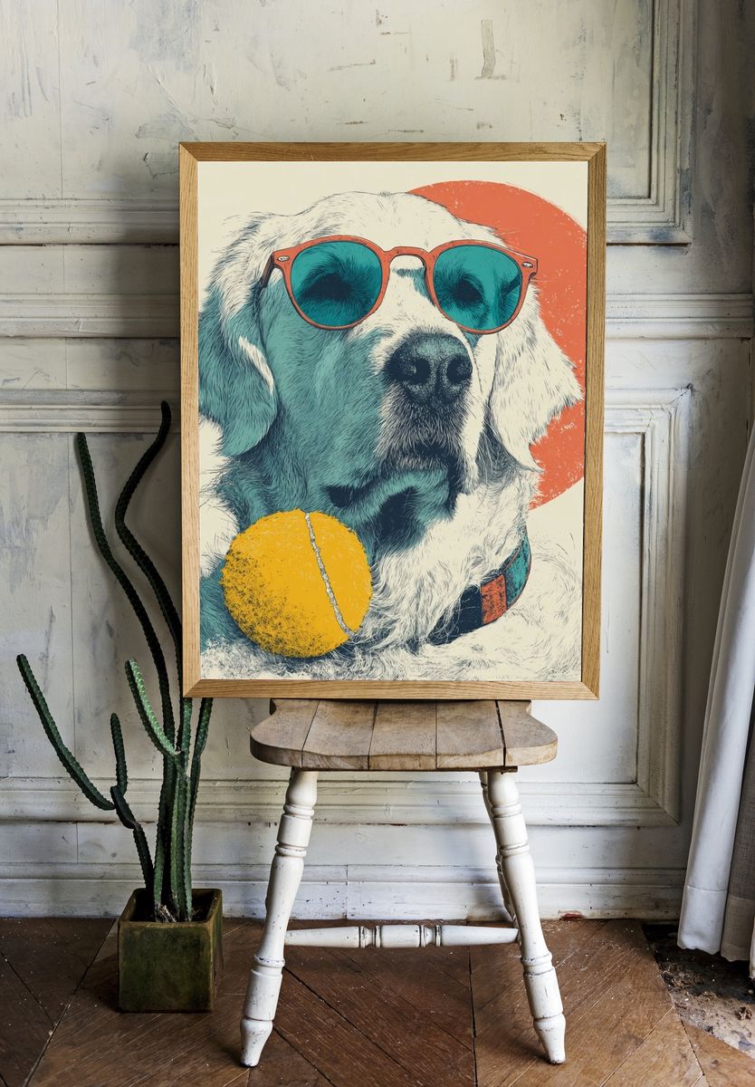 Cool Dog with Sunglasses — Illustration Print. room preview