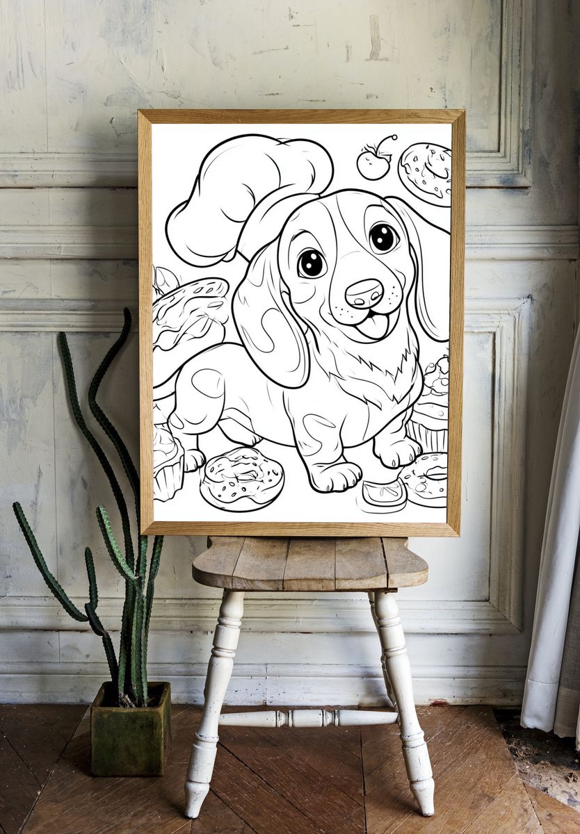Cute Dachshund Baker Illustration Poster. — room view 1