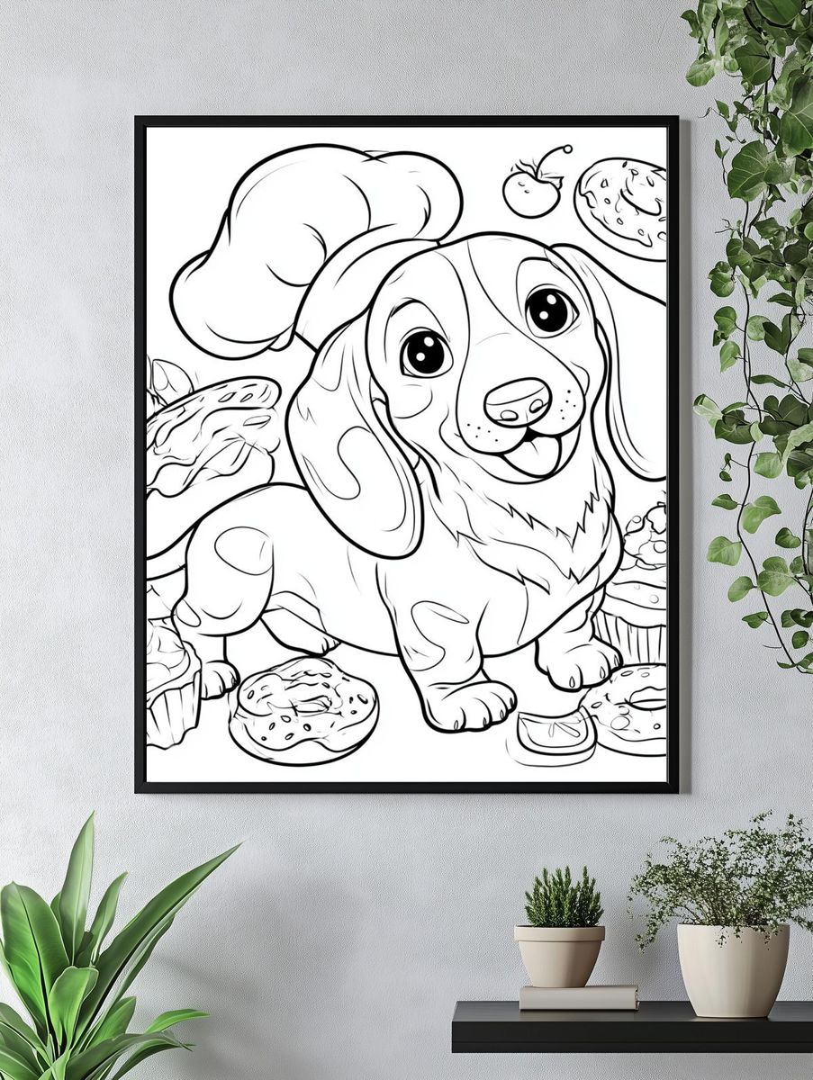 Cute Dachshund Baker Illustration Poster. — room view 4