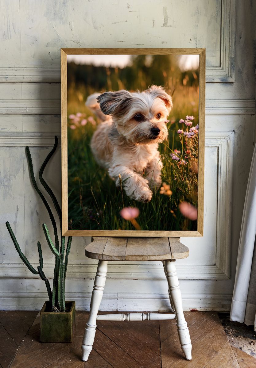Playful Dog in a Flower Field Poster room preview