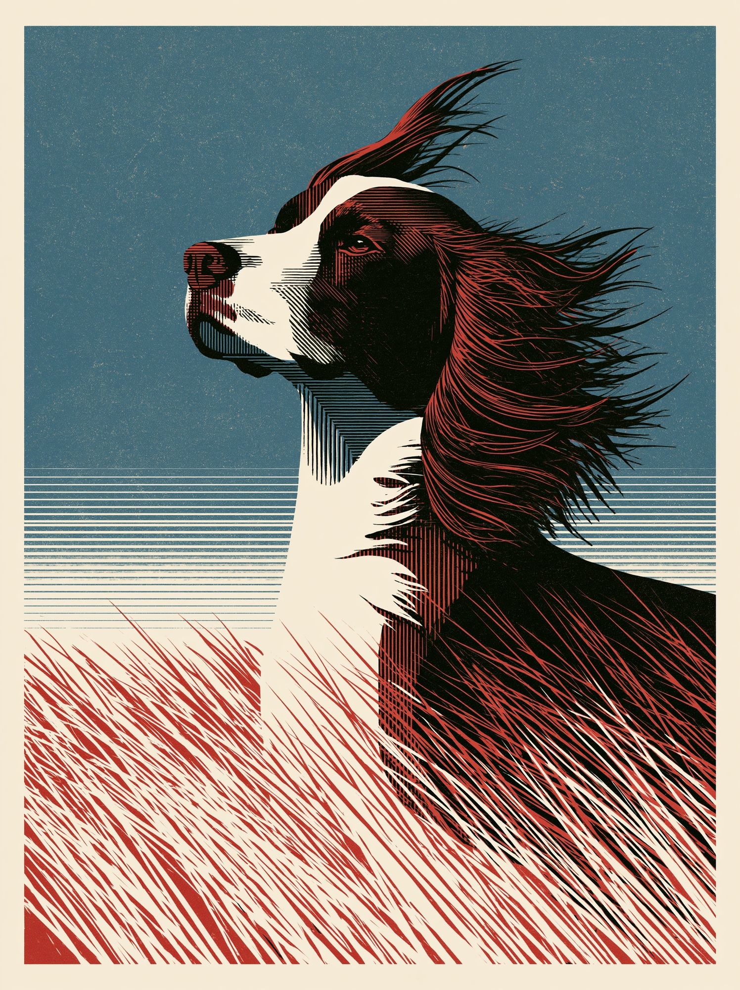 Windblown Dog Illustration Poster. poster — illustration art