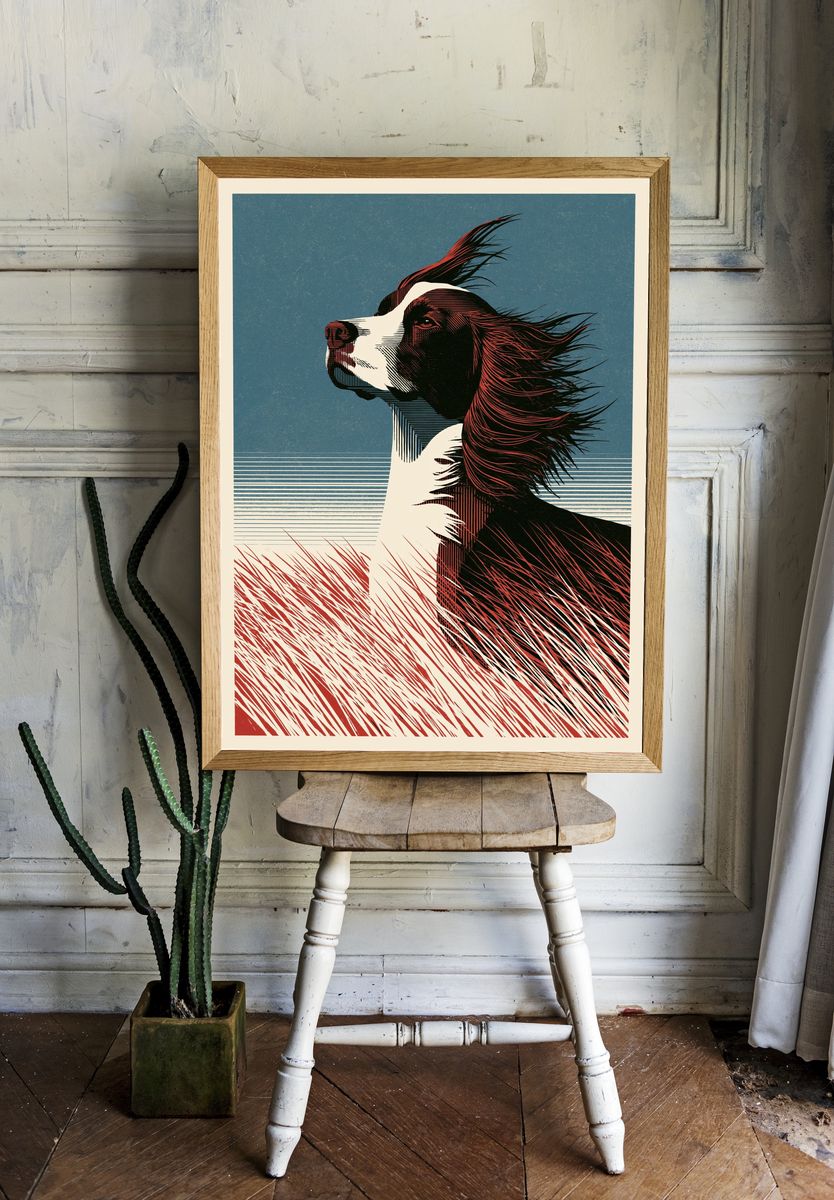 Windblown Dog Illustration Poster. room preview