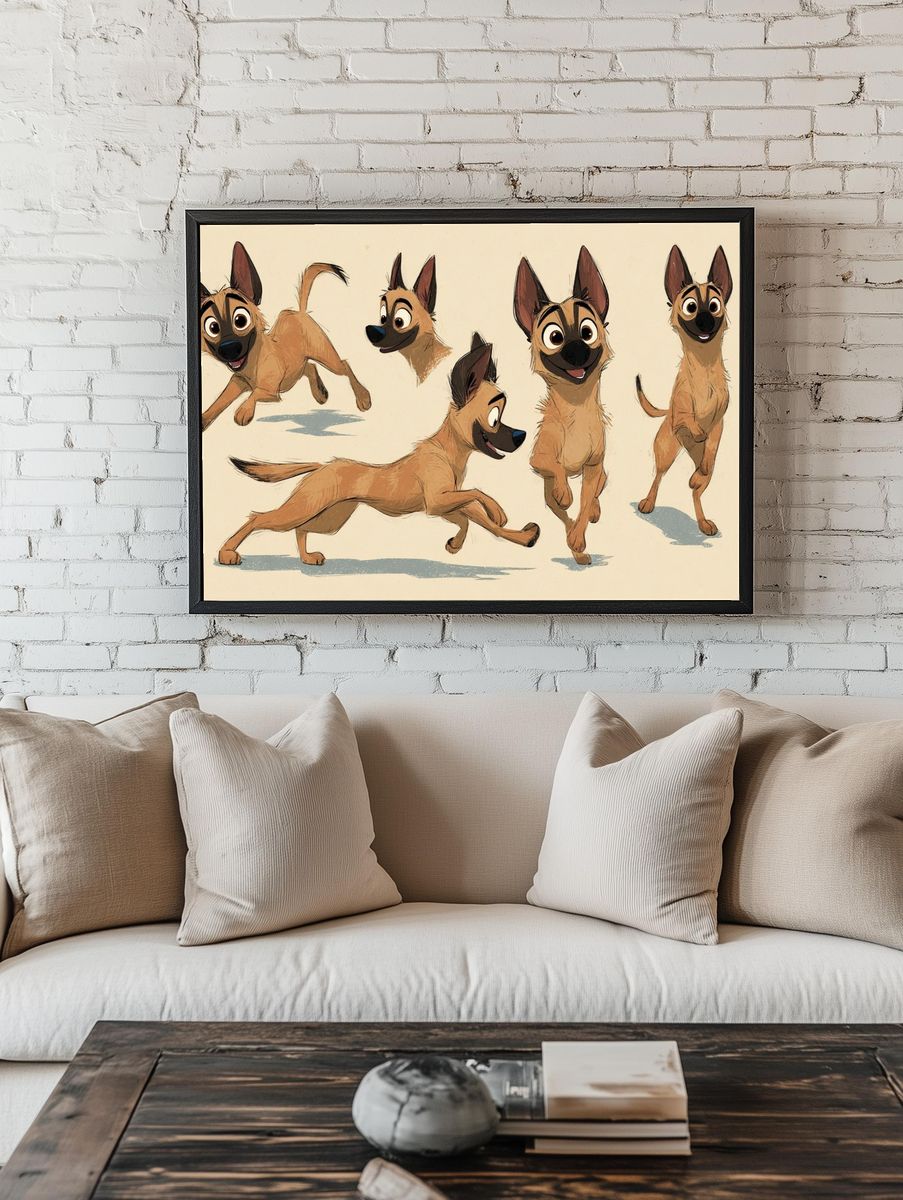 Playful Belgian Malinois Illustration Poster room preview