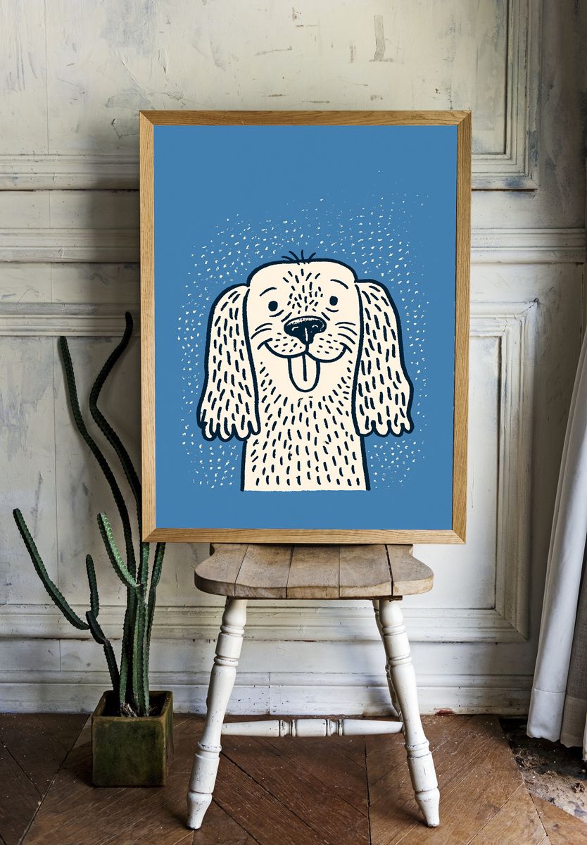 Playful Dog Illustration Poster. — room view 1