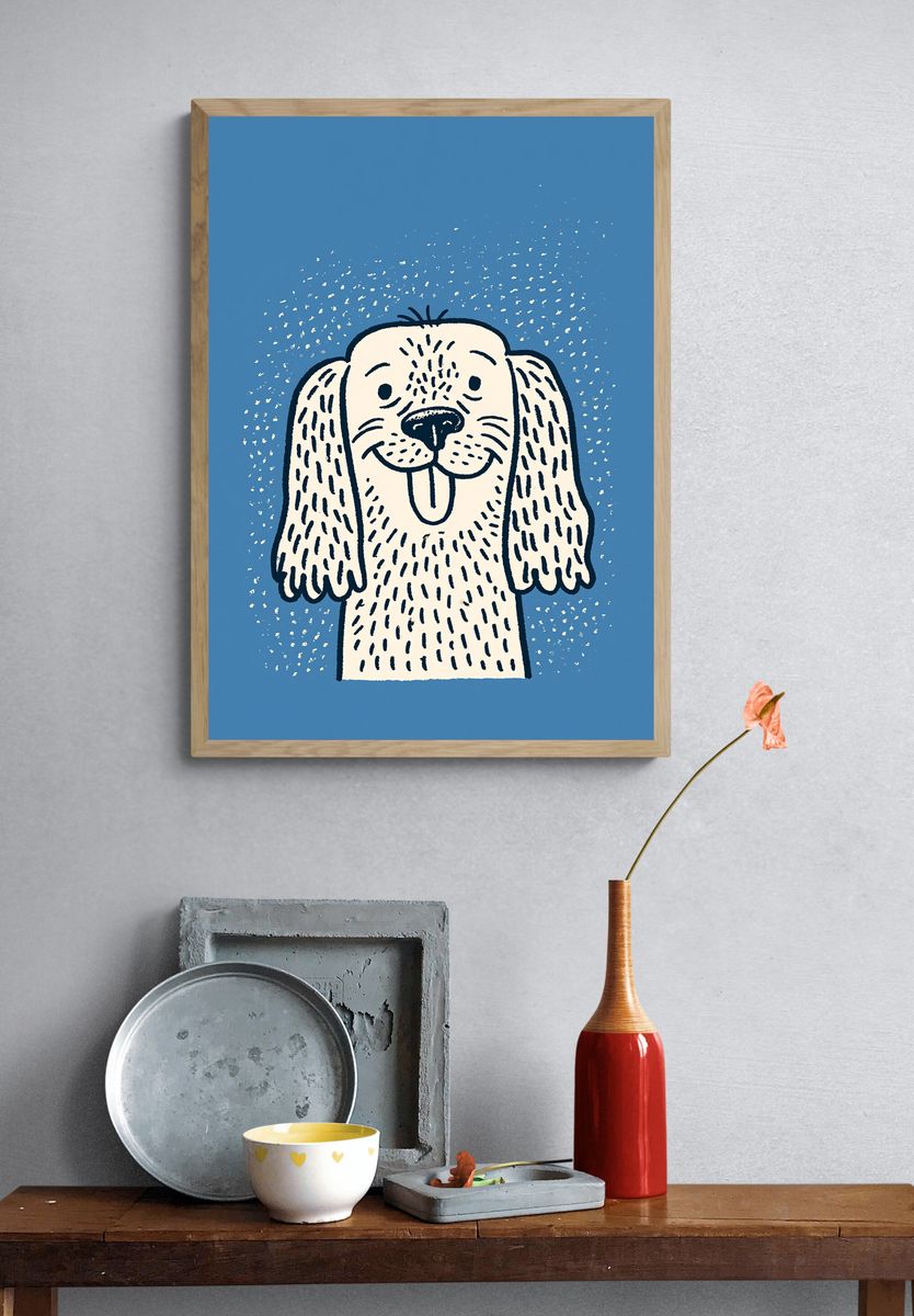 Playful Dog Illustration Poster. — room view 3