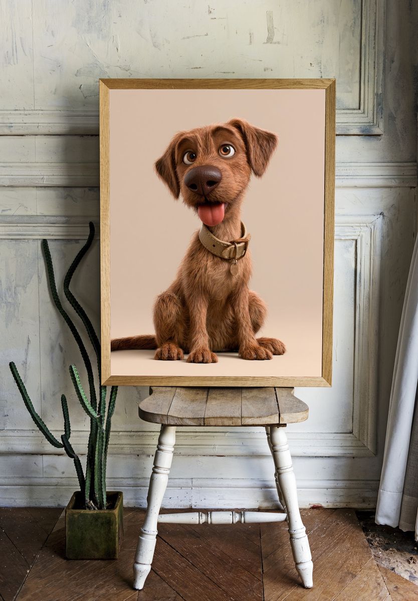 Playful Brown Dog Portrait Print. — room view 1