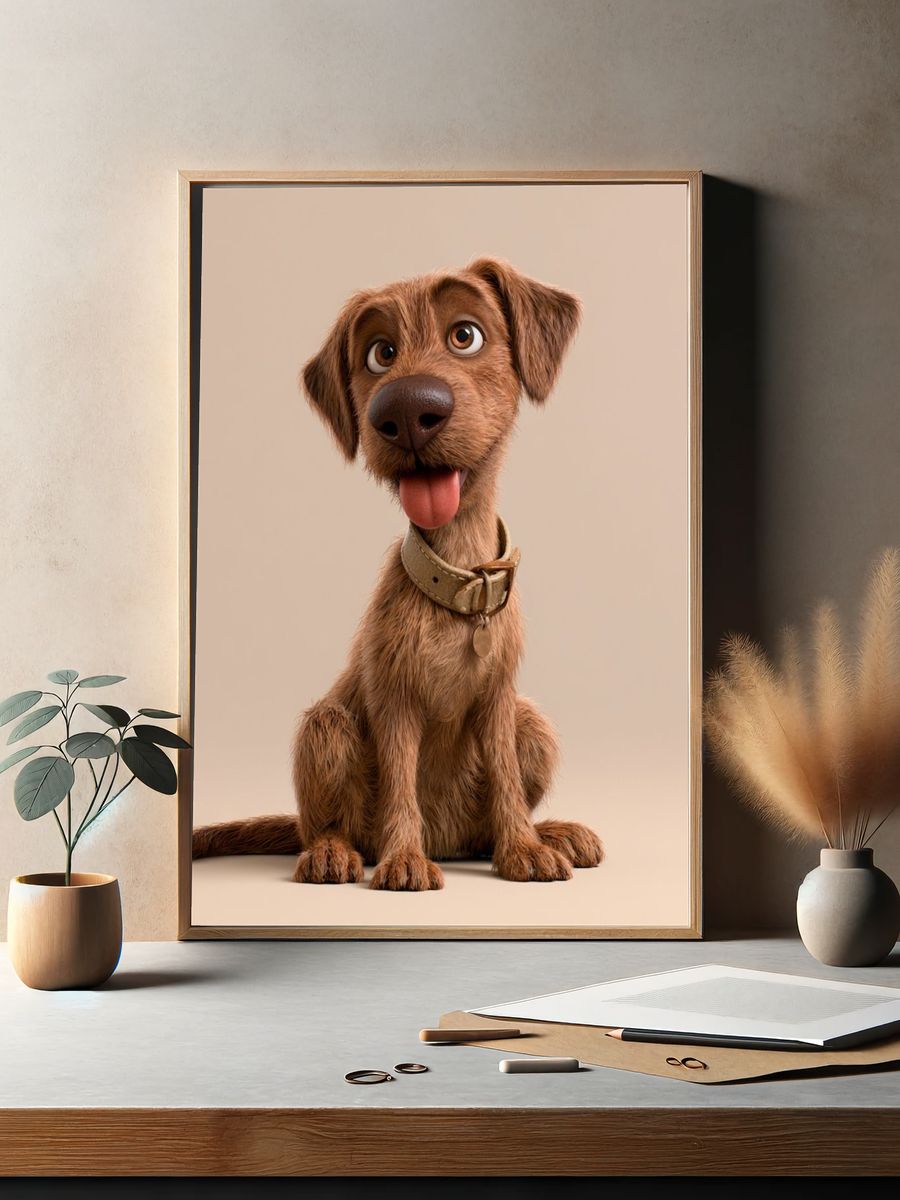 Playful Brown Dog Portrait Print. — room view 2