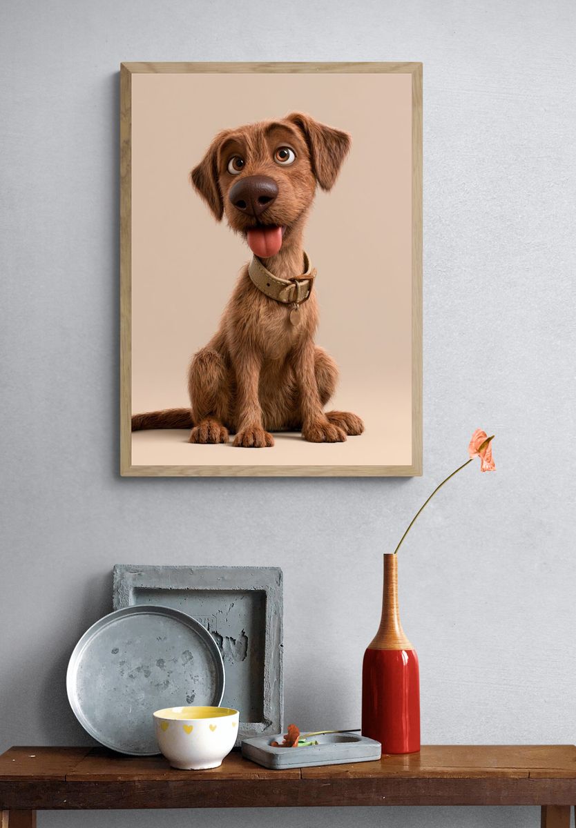 Playful Brown Dog Portrait Print. — room view 3