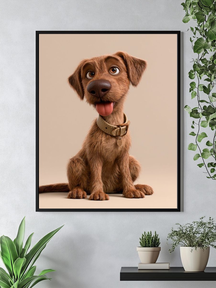 Playful Brown Dog Portrait Print. — room view 4