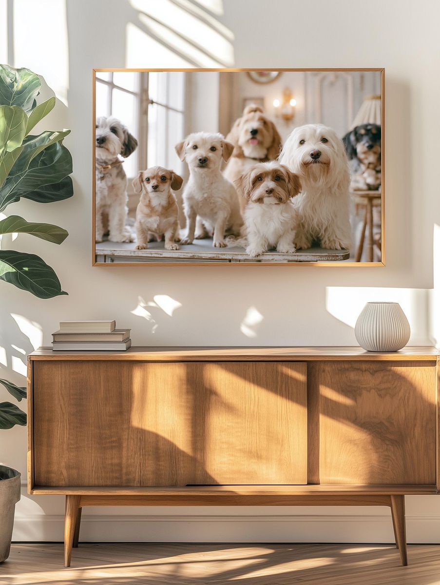 Fluffy Dogs Portrait Photography Poster. — room view 3