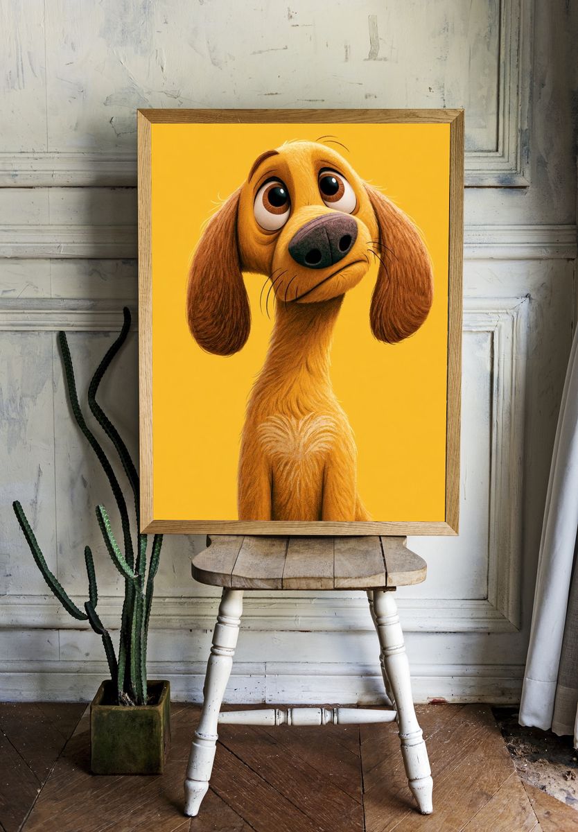 Sad Dog Portrait Illustration Poster. — room view 1