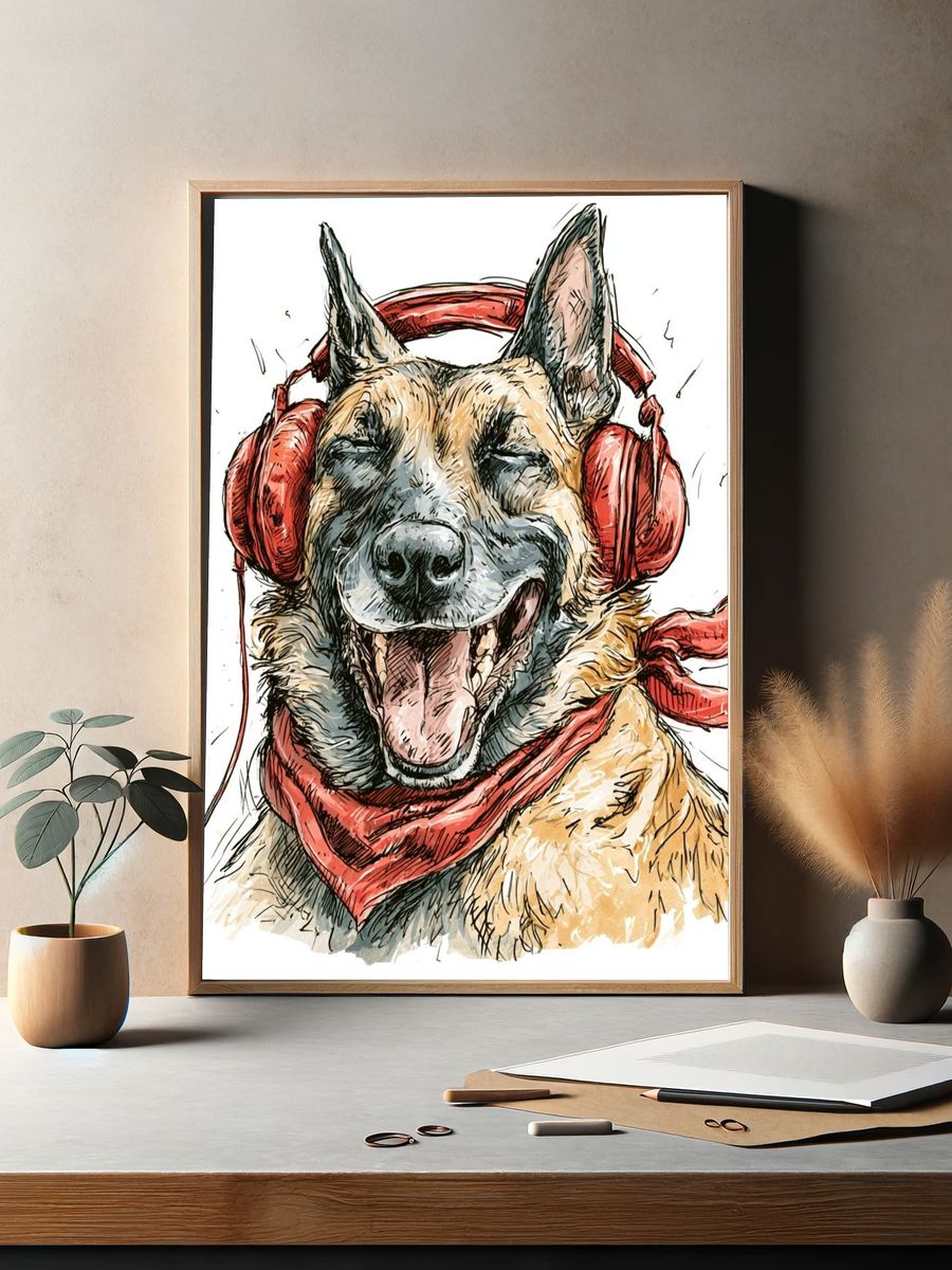 Happy German Shepherd Illustration Poster. — room view 2