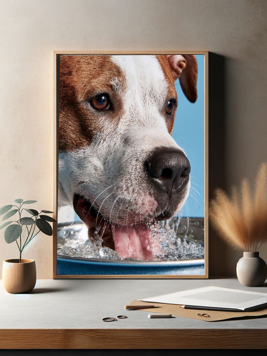 Dog Drinking Water Photography Poster. — room view 2