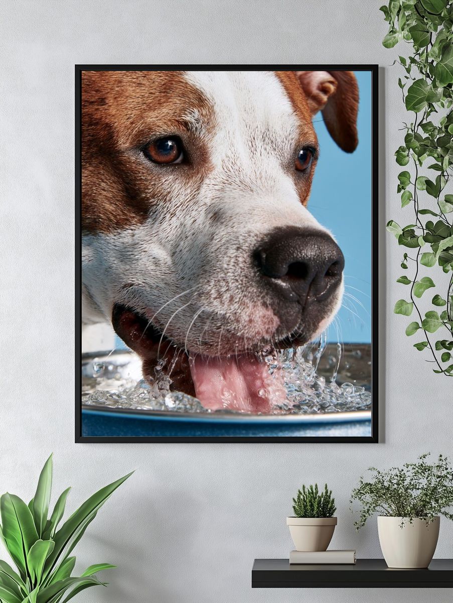 Dog Drinking Water Photography Poster. — room view 4