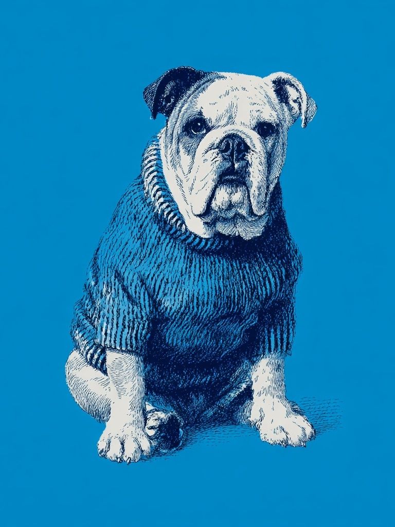 Bulldog in Sweater — Illustration Print. poster detail