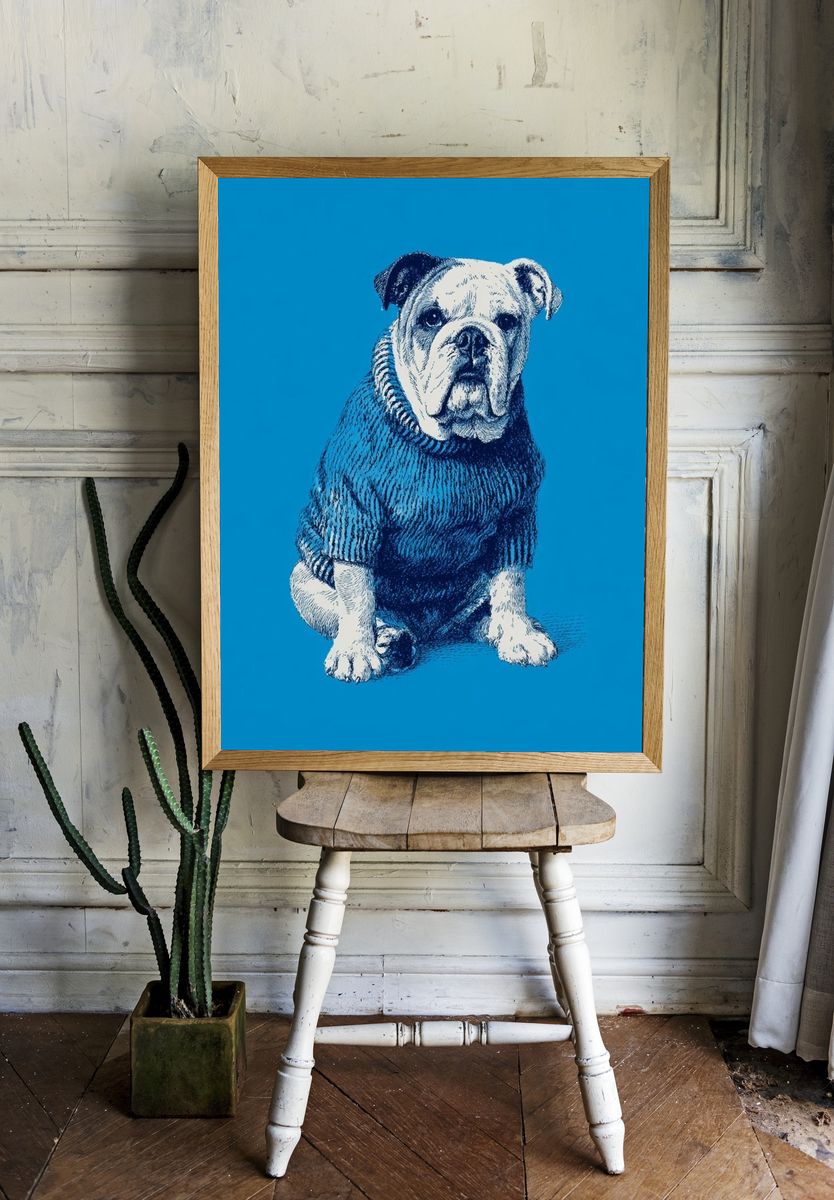 Bulldog in Sweater — Illustration Print. — room view 1