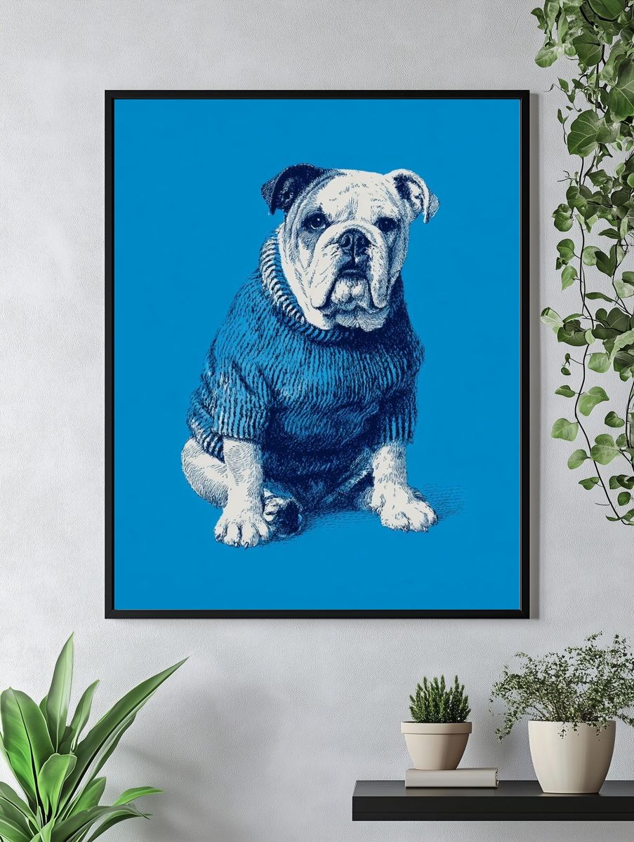 Bulldog in Sweater — Illustration Print. — room view 4