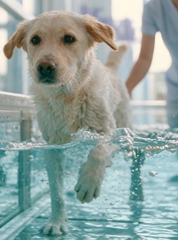 Golden Retriever Swim Therapy Poster. poster — animals art