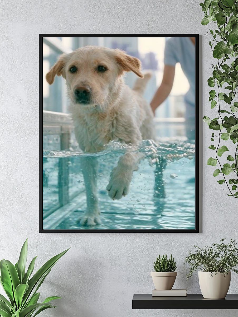 Golden Retriever Swim Therapy Poster. — room view 4