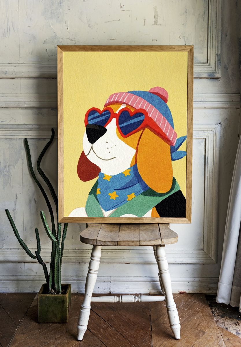 Cool Beagle Dog — Illustration Print. room preview
