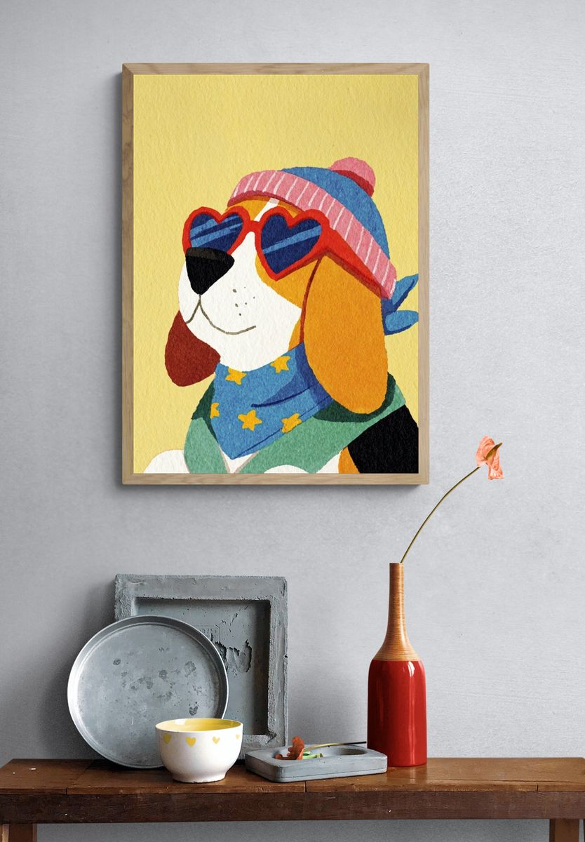 Cool Beagle Dog — Illustration Print. — room view 3