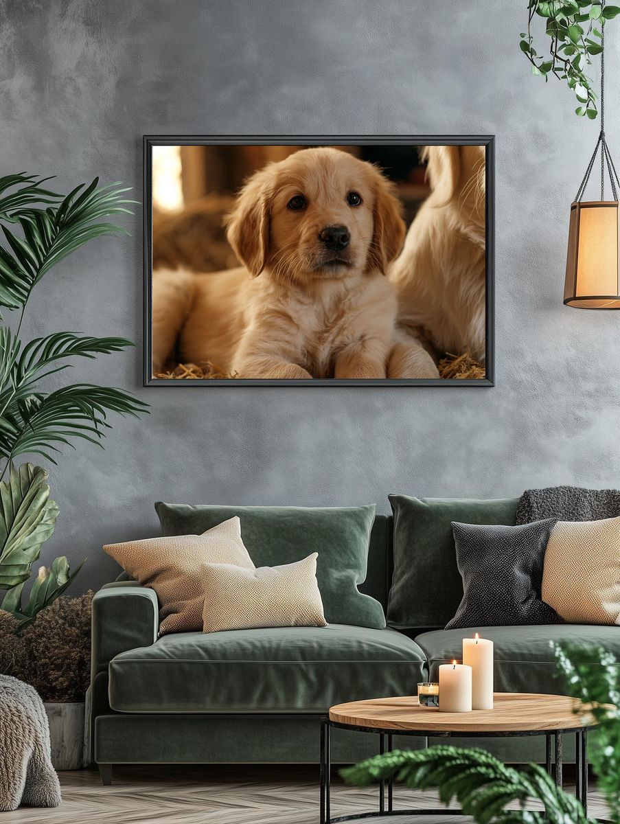 Golden Retriever Puppy Portrait Poster. — room view 4