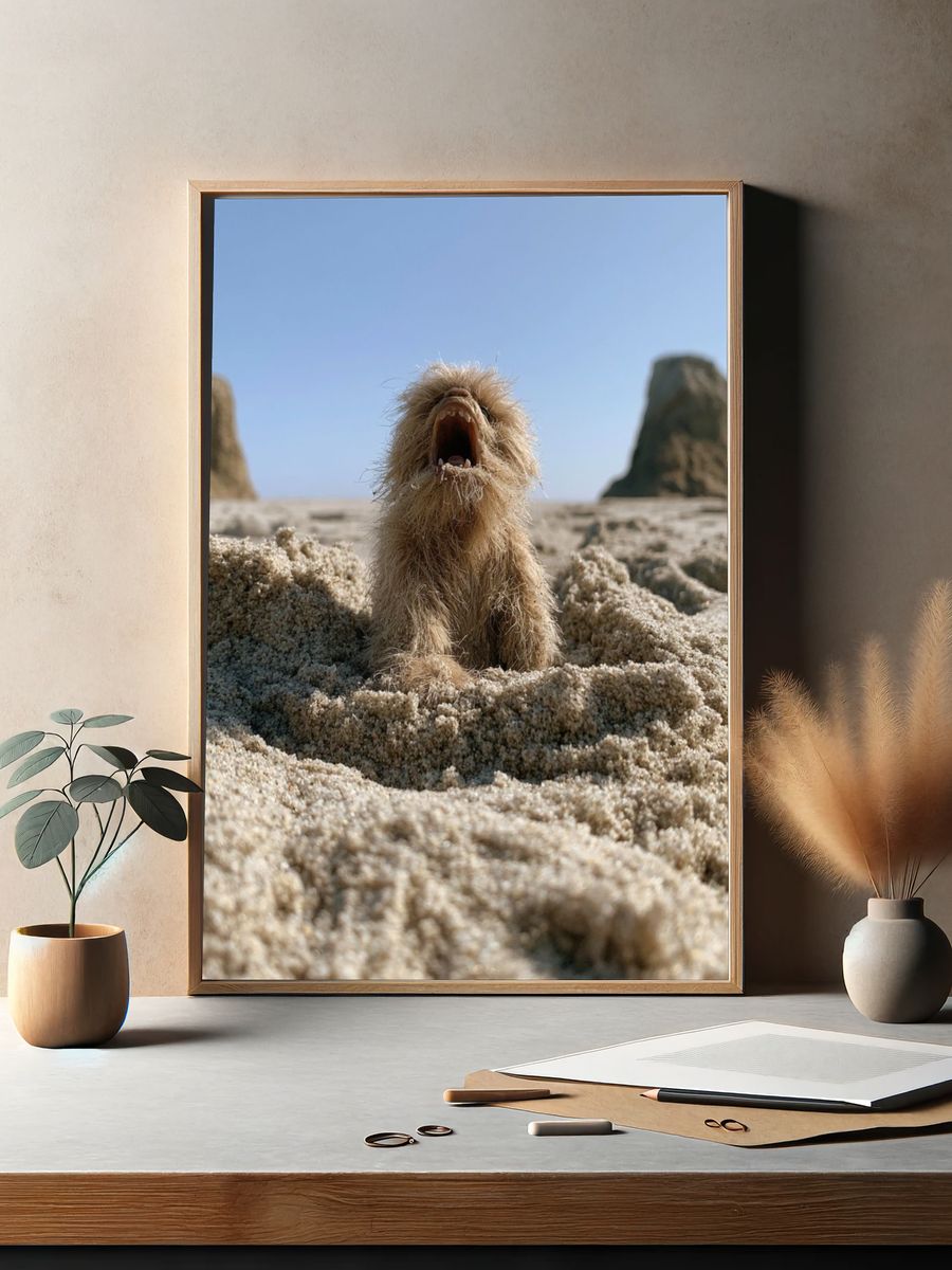 Howling Dog on the Beach Poster. — room view 2