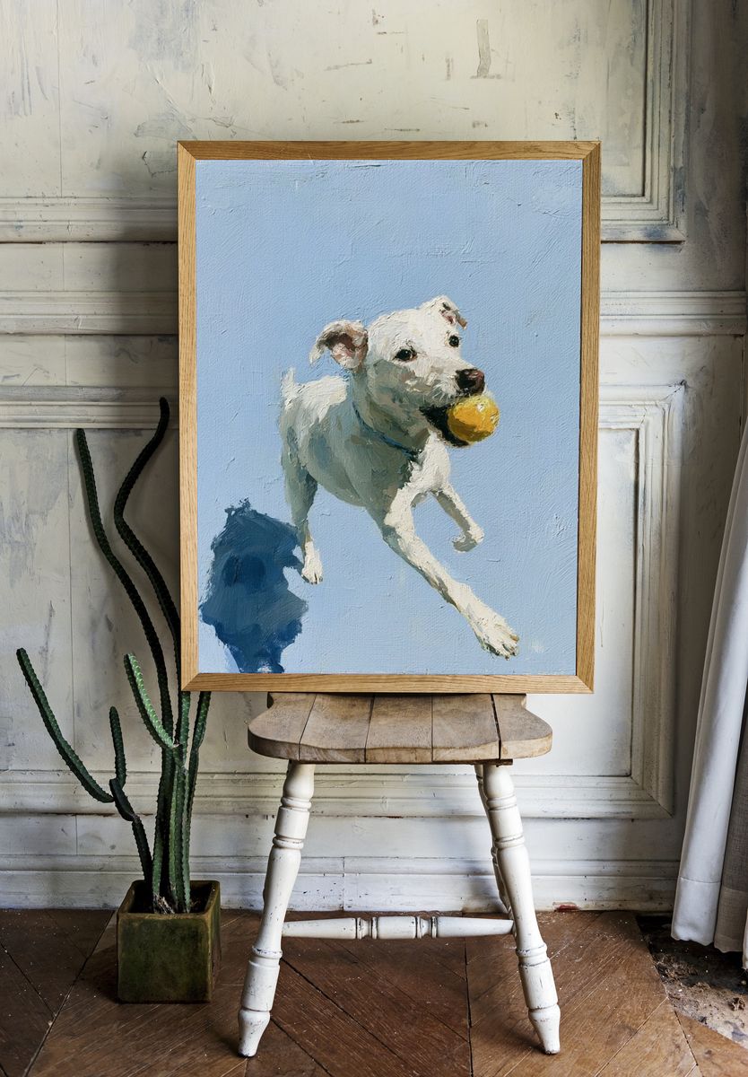 Playful Dog with Ball Poster. — room view 1