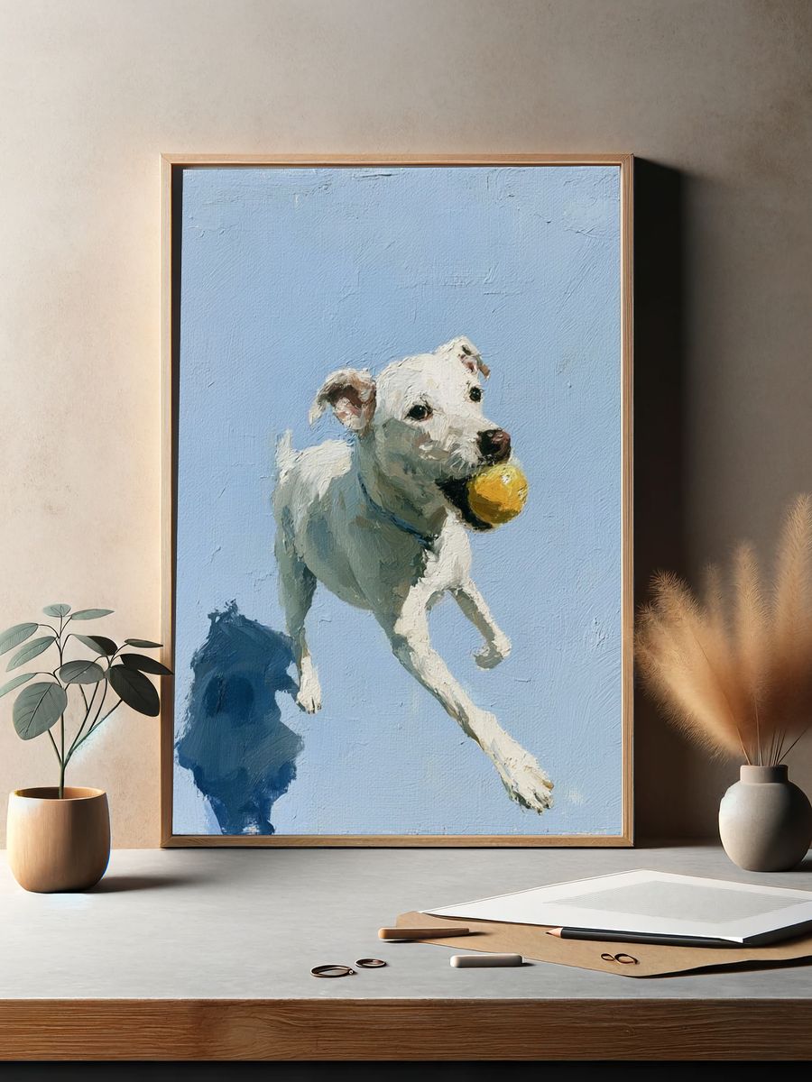 Playful Dog with Ball Poster. — room view 2