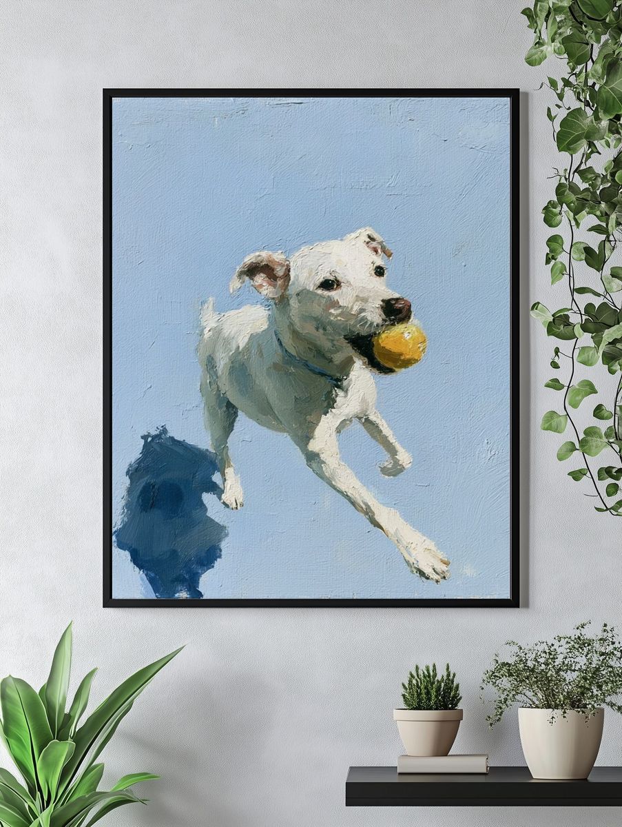 Playful Dog with Ball Poster. — room view 4
