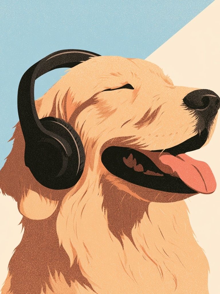 Golden Retriever Headphones Illustration Poster. poster detail