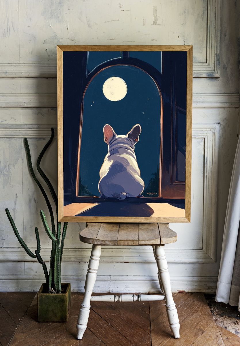 French Bulldog Under the Moonlight — Illustration Print room preview