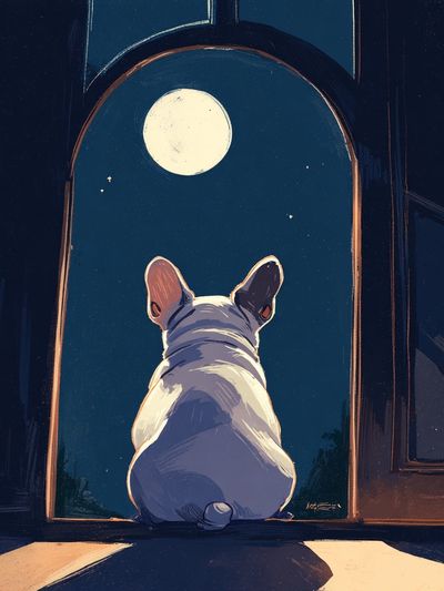 French Bulldog Under the Moonlight — Illustration Print. poster print