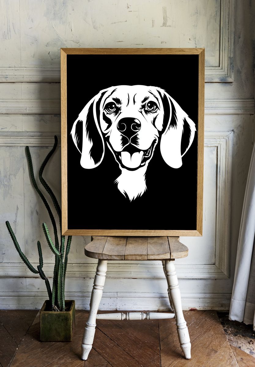 Beagle Portrait Black-White Poster room preview