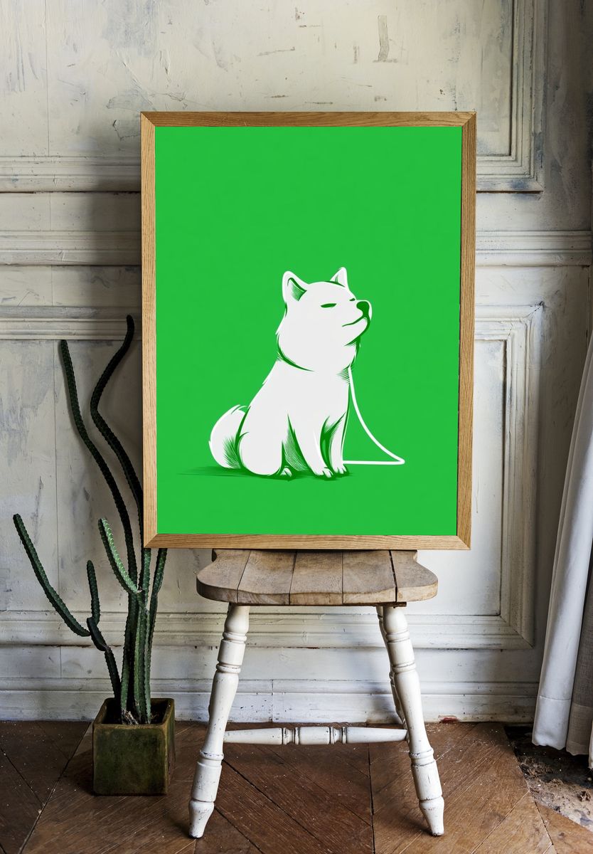 White Dog Illustration Poster. — room view 1