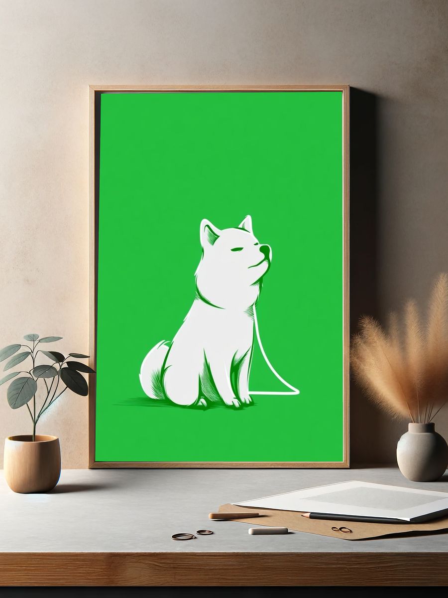 White Dog Illustration Poster. — room view 2