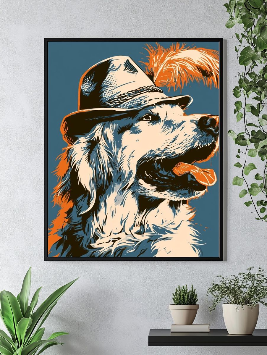 Golden Retriever Fedora Illustration Poster. — room view 4