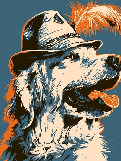 Golden Retriever Fedora Illustration Poster.