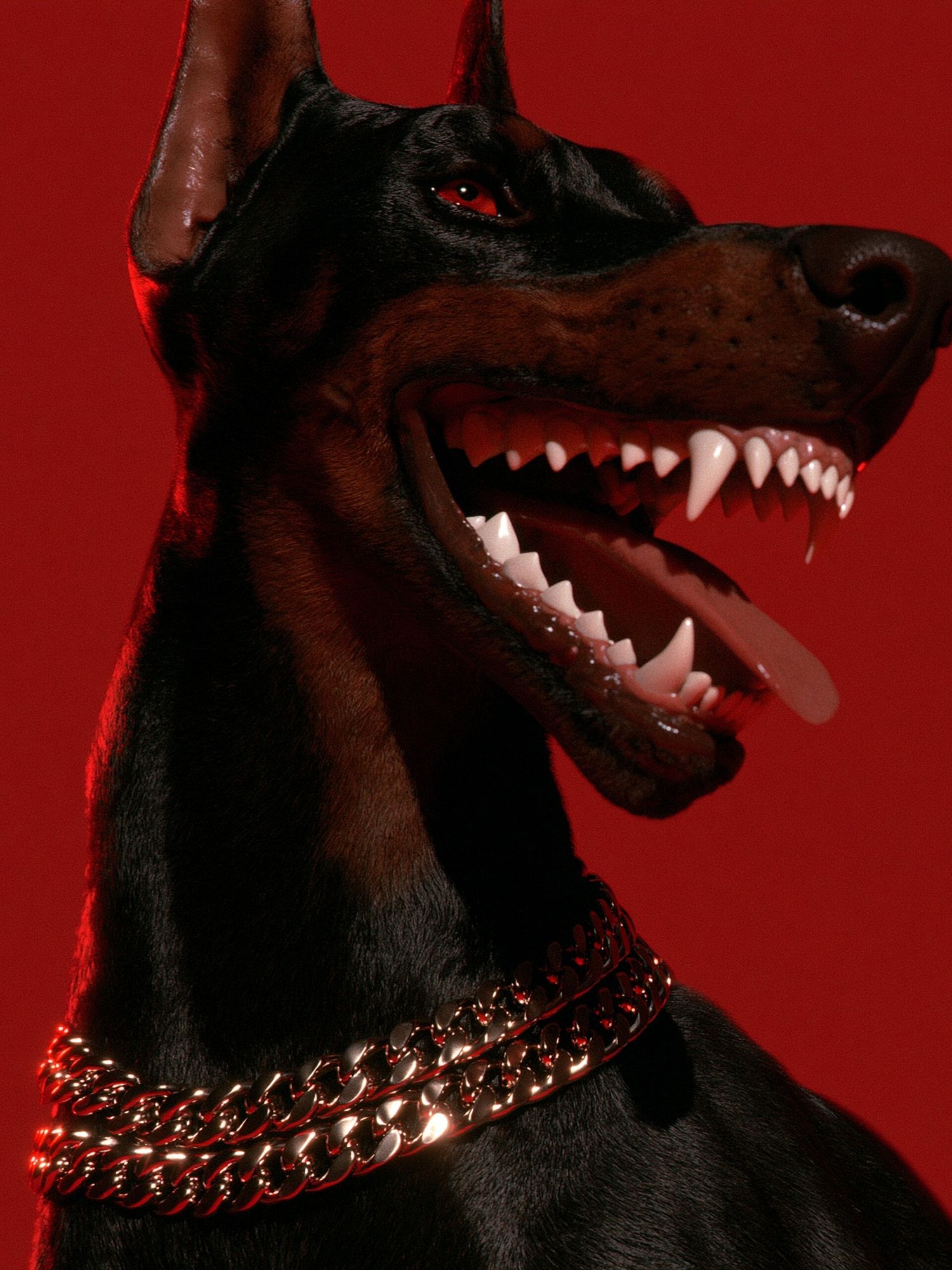 Doberman in Red Light Poster. poster — animals art