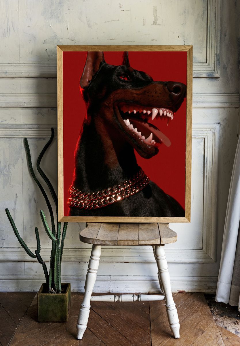Doberman in Red Light Poster. — room view 1