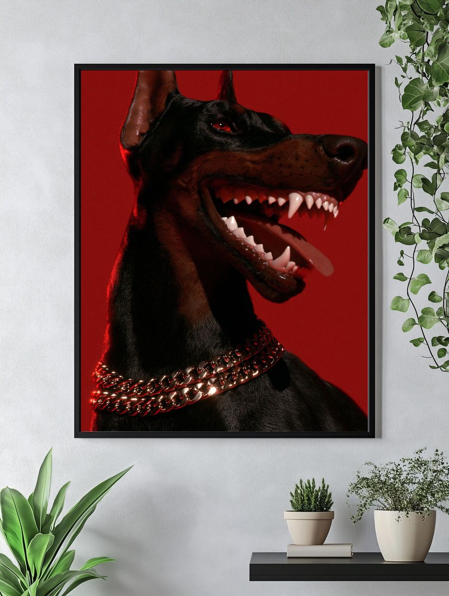 Doberman in Red Light Poster. — room view 4