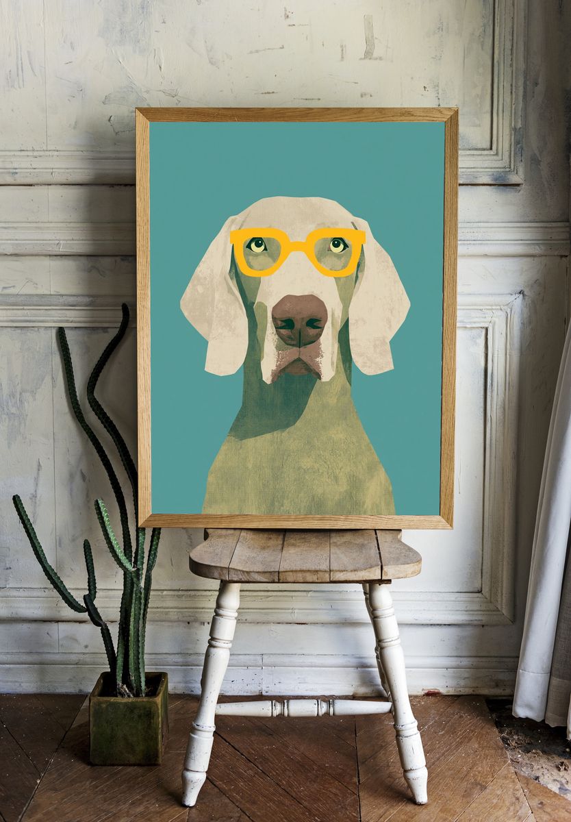 Dog in Glasses Illustration Poster. — room view 1