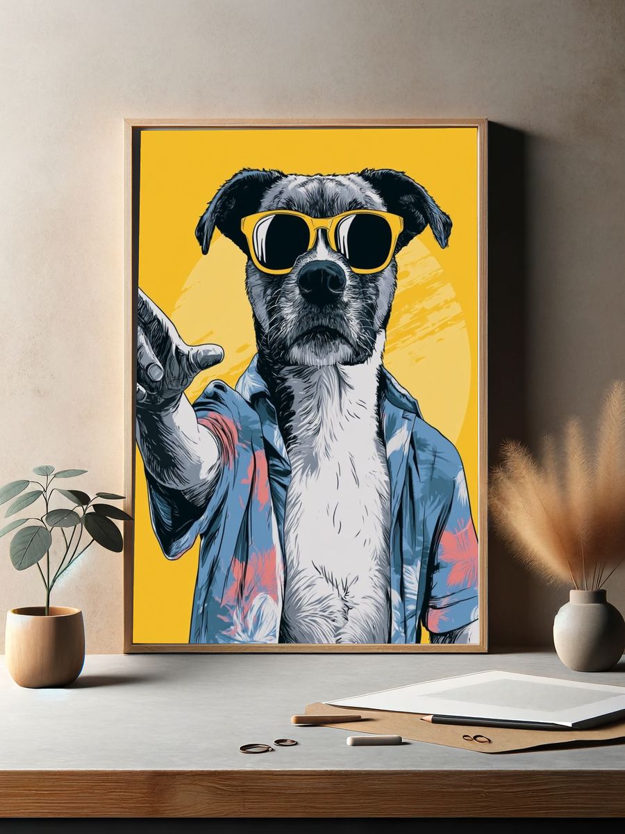 Cool Dog in Sunglasses Illustration Poster. — room view 2