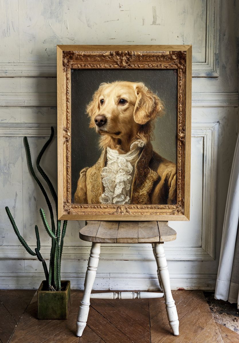 Golden Retriever in Vintage Attire Poster. room preview