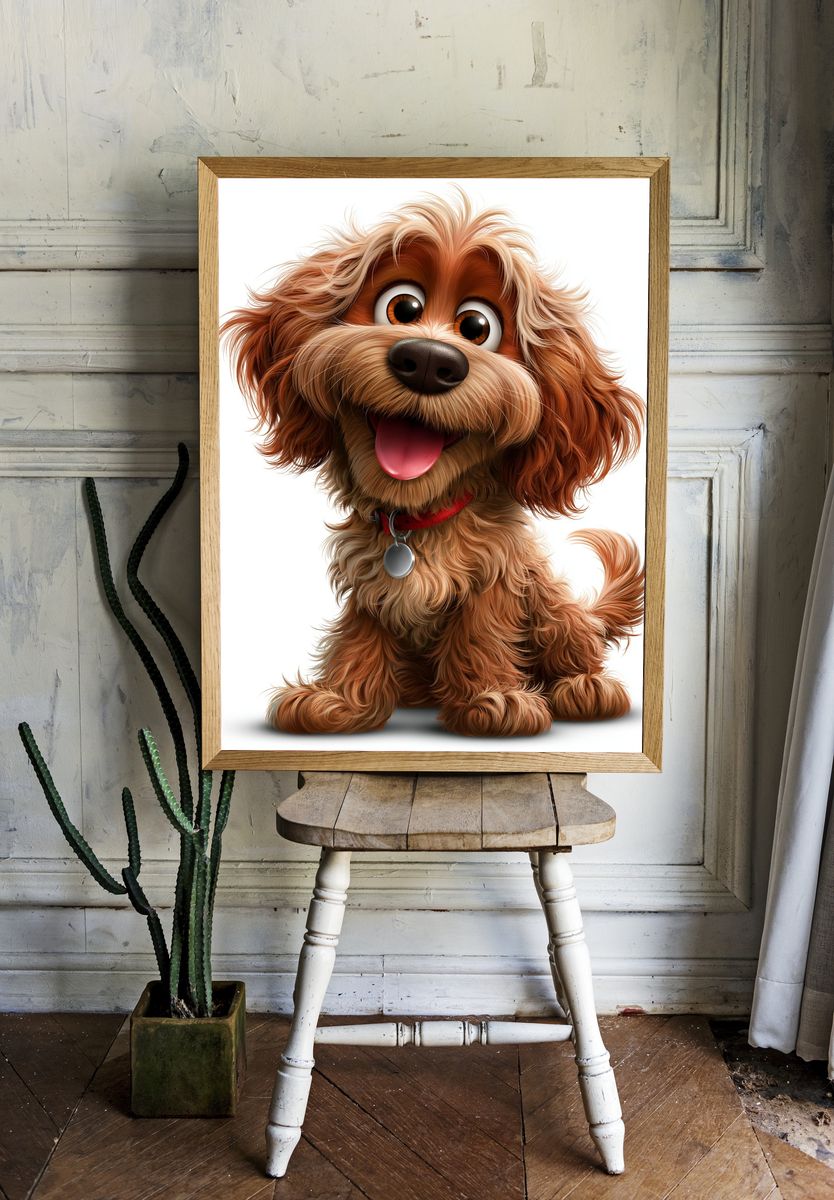 Happy Cartoon Dog Portrait Poster. room preview
