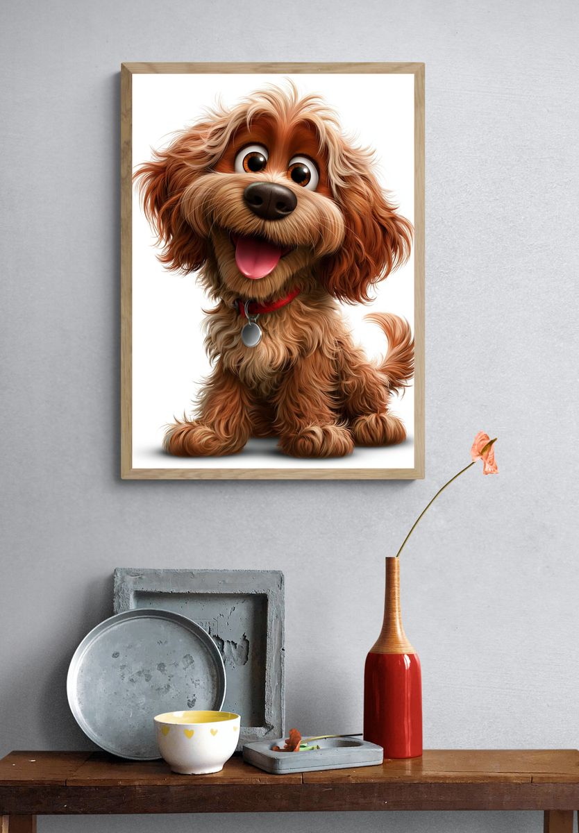 Happy Cartoon Dog Portrait Poster. — room view 3
