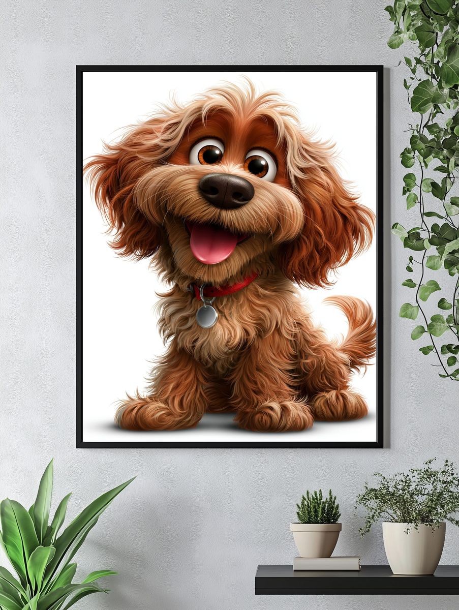 Happy Cartoon Dog Portrait Poster. — room view 4