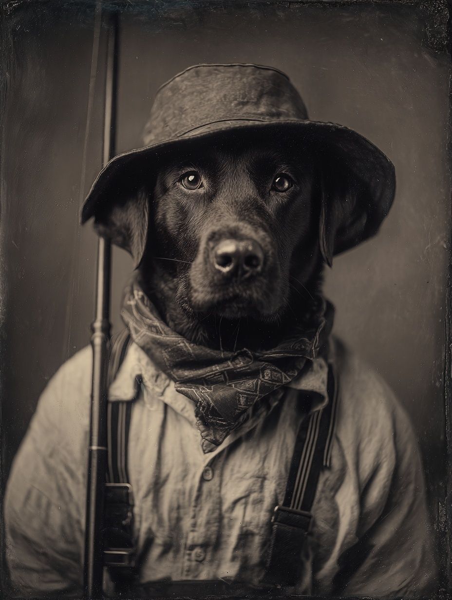 Labrador Retriever in Vintage Attire Poster. poster detail